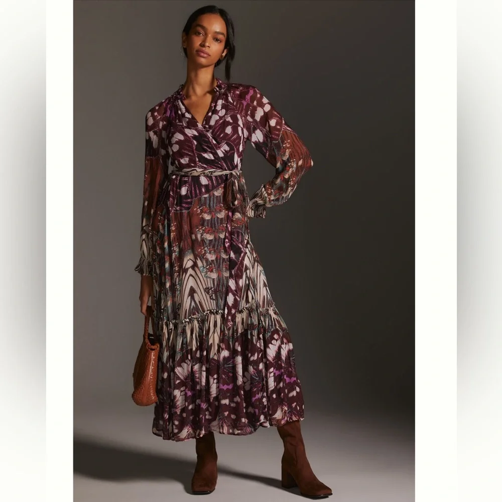 ANTHROPOLOGIE NWT LONG SLEEVE WRAP MIDI DRESS 🦋